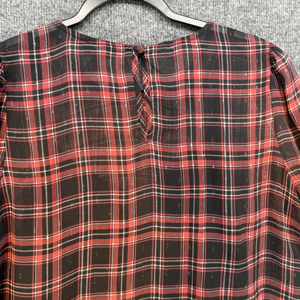 Torrid Blouse Top Womens M Black Red Plaid Mesh Sheer Whimsigoth Holiday Goth - Picture 5 of 8